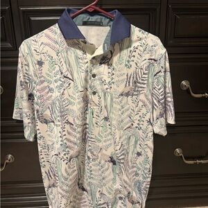 Greyson Cream and Green Botanical Polo Shirt